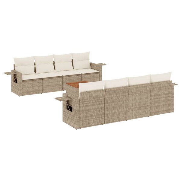 vidaXL Salon de jardin avec coussins 9 Pièces beige résine tressée