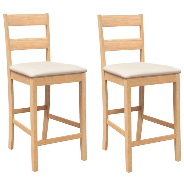 vidaXL Tabourets de bar avec coussins 2Pièces naturel bois massif d'hévéa