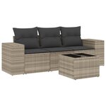 vidaXL Salon de jardin 4 Pièces avec coussins gris clair résine tressée