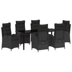 vidaXL Ensemble de salle à manger de jardin 7 pièces avec coussins Noir Rattan poly
