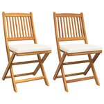 Chaises de jardin pliantes vidaXL avec coussin blanc 2Pièces en bois d'acacia solide