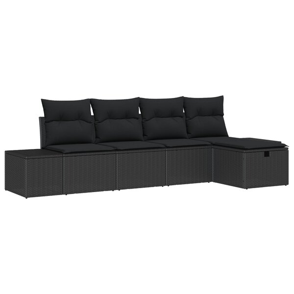 vidaXL Ensemble de canapé de jardin 5 pièces avec coussins noirs en rattan poly