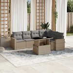 vidaXL Salon de jardin avec coussins 7 Pièces beige résine tressée