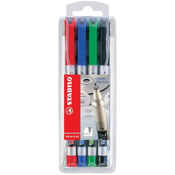 Marqueur permanent write-4-all  f  étui en plastique x 5 stabilo