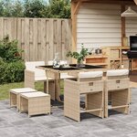 vidaXL Ensemble à manger de jardin et coussins 9 Pièces beige Poly rotin