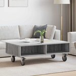 vidaXL Table d'appoint avec roues Gris Sonoma 90 x 50 x 30 cm