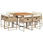 vidaXL Ensemble à manger de jardin et coussins 9 Pièces beige Poly rotin