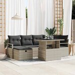vidaXL Ensemble de canapé de jardin 7 Pièces Gris clair Poly rotin