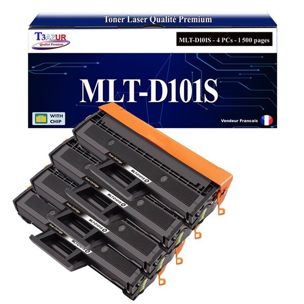 T3AZUR - 4x Toners compatibles avec Samsung MLT-D101S pour Samsung ML-2160 ML-2161 ML-2162 ML-2164 ML-2164W ML-2165 ML-2165W ML-2168