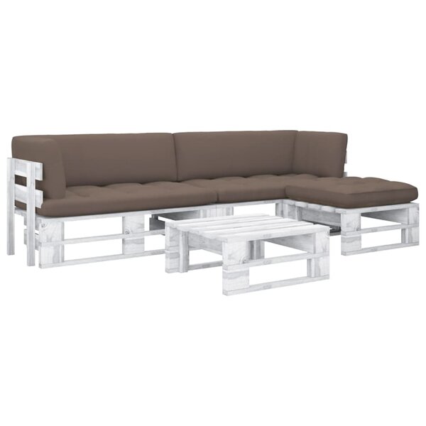 vidaXL Salon de jardin palette 4 Pièces et coussins Pin imprégné de blanc