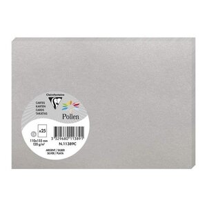 Paquet de 25 cartes simples 210g 110x155 argent clairefontaine
