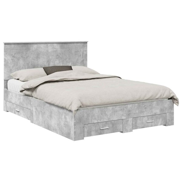 vidaXL Cadre de lit Gris béton 150 x 200 cm Bois d'ingénierie