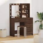 Ensemble de coiffeuse 2 pièces avec éclairage LED en bois d'ingénierie chêne noir