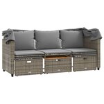 vidaXL Canapé de jardin 3 places avec auvent et tabourets gris rotin
