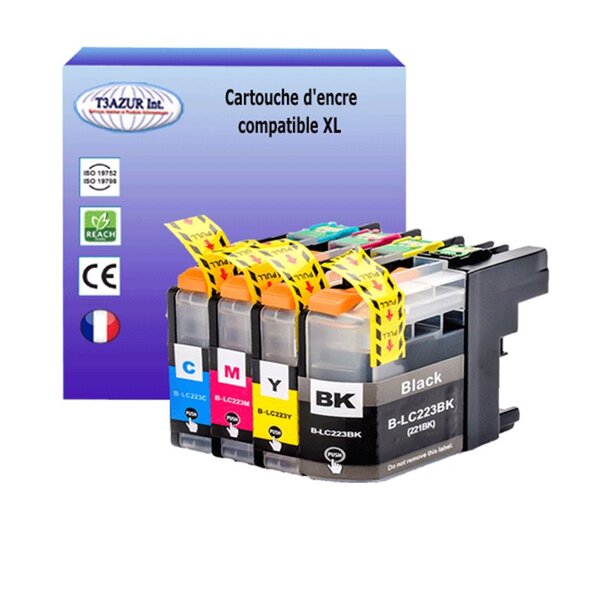 T3AZUR Lot de 4 Cartouches compatibles avec Brother LC223 XL pour  Brother MFC-J1140W  MFC-J1150W  MFC-J1170W  MFC-J1180DWT
