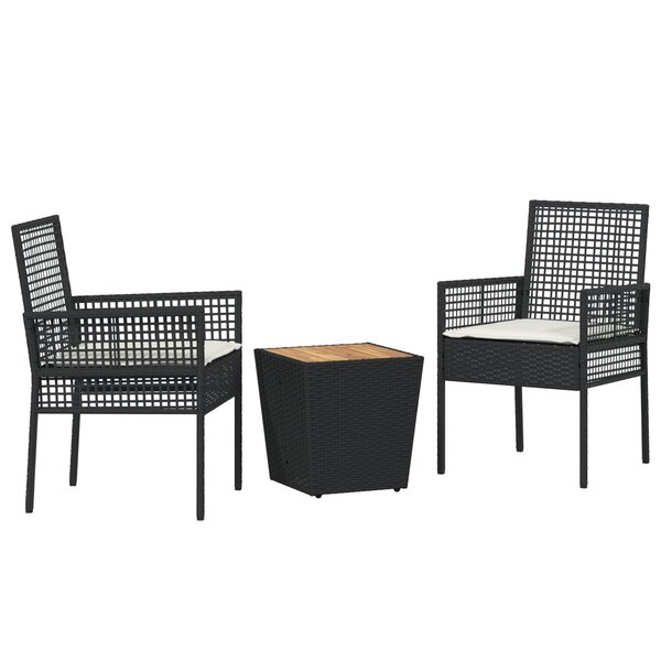 Ensemble de Bistro de Jardin 3 Pièces avec Coussins en Poly Rattan Noir