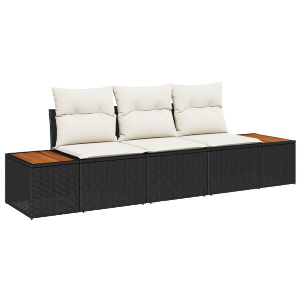 Set de Canapé de Jardin 3 Pièces avec Coussins Noir Rattan Acacia