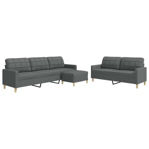 vidaXL Ensemble de canapés 3 Pièces avec repose-pied gris foncé tissu
