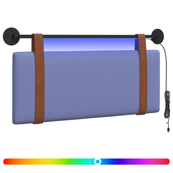 vidaXL Tête de lit suspendue Avec lumière LED Bleu denim PU antique