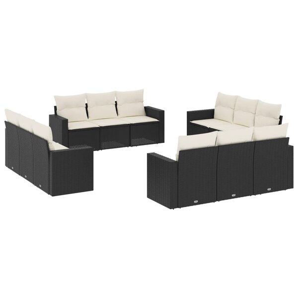 vidaXL Salon de jardin 12 Pièces avec coussins noir résine tressée