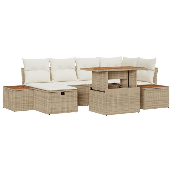 Ensemble de Canapés de Jardin 7 pièces avec Coussins Beige Poly Rattan Acacia