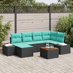 vidaXL Ensemble de canapé de jardin avec coussin 7 Pièces Noir polyrotin