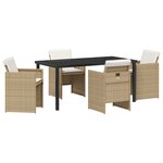 vidaXL Ensemble de Salle à Manger de Jardin de 5 Pièces avec Coussins Beige Rattan Poly