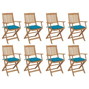 vidaXL Chaises pliables d'extérieur et coussins lot de 8 Bois d'acacia