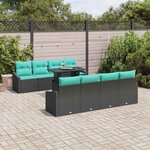 vidaXL Ensemble de canapé de jardin 7 Pièces Noir et Bleu polyrotin