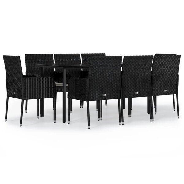 vidaXL Ensemble à manger jardin 9Pièces et coussins noir résine tressée