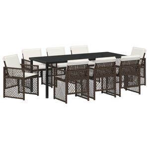 Ensemble de salle à manger de jardin 9 pièces avec coussins en rotin brun vidaXL