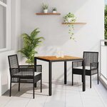 vidaXL Ensemble de salle à manger pour jardin 3 Pièces Noir Poly rotin