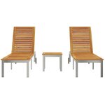 Transats vidaXL 2 Pièces avec Table Bois Massif Acacia