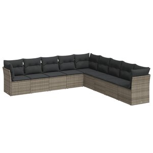 vidaXL Salon de jardin 9 Pièces avec coussins gris résine tressée