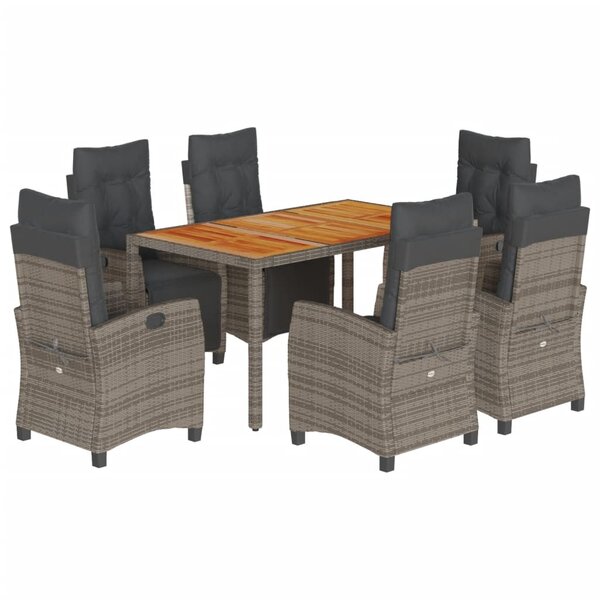 vidaXL Ensemble à manger de jardin et coussins 7 Pièces gris rotin