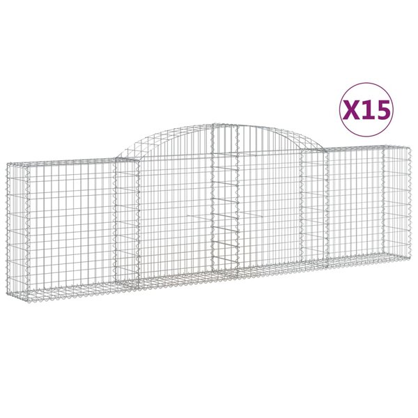 vidaXL Paniers à gabions arqués 15 Pièces 300x30x80/100 cm fer galvanisé