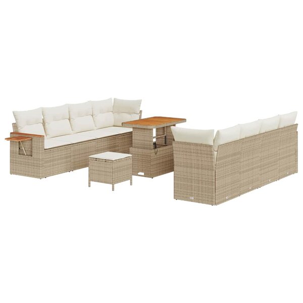 vidaXL Ensemble de canapé de jardin 11 Pièces Beige Poly rotin