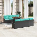 vidaXL Ensemble de canapé de jardin avec coussin 7 Pièces Noir et bleu