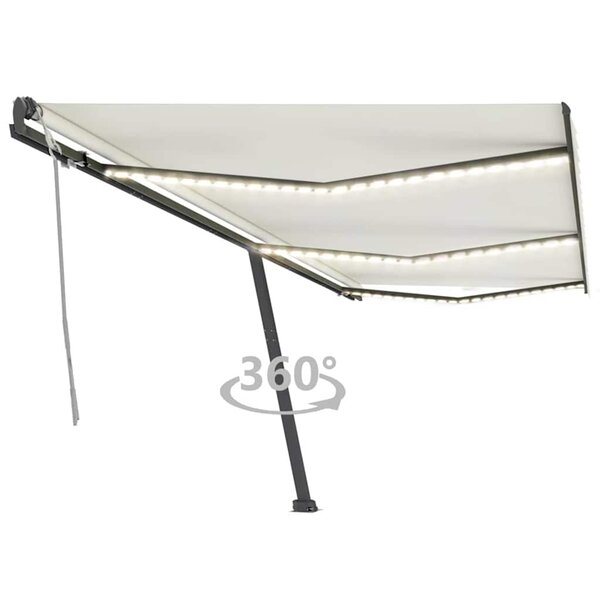 vidaXL Auvent manuel rétractable avec LED 600x300 cm Crème