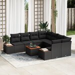 vidaXL Ensemble de Canapé de Jardin 9 Pièces avec Coussins Noir Poly Rattan Acacia
