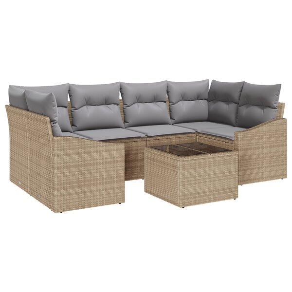 vidaXL Ensemble de Canapé de Jardin 7 pièces avec Coussins Beige Rattan Poly