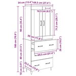 vidaXL Haut Armoire Chêne noir 69 5 x 34 x 180 cm Bois d'ingénierie