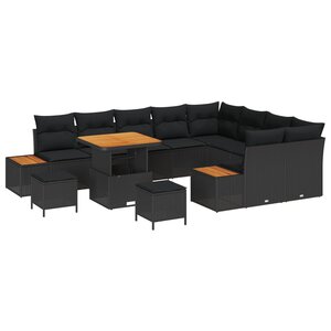 vidaXL Ensemble de canapé de jardin avec coussin 12 Pièces Noir