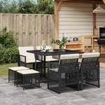 vidaXL Ensemble à manger de jardin 9Pièces coussins noir résine tressée