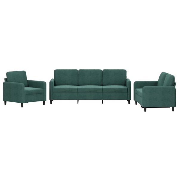 vidaXL Ensemble de canapés 3 Pièces vert foncé velours