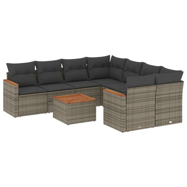 vidaXL Salon de jardin 9 Pièces avec coussins gris résine tressée
