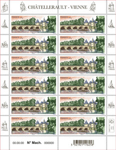 Feuille de 12 timbres - Châtellerault - Vienne - Lettre Verte
