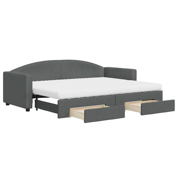 vidaXL Lit de jour avec gigogne et tiroirs gris foncé 80x200 cm tissu