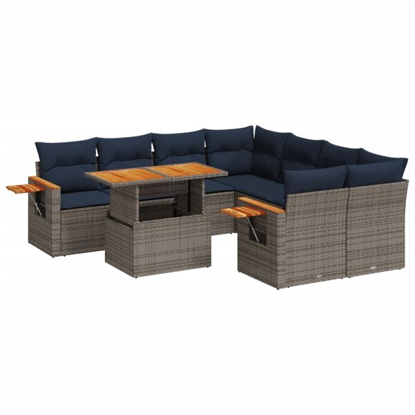 vidaXL Salon de jardin 9 Pièces avec coussins gris résine tressée