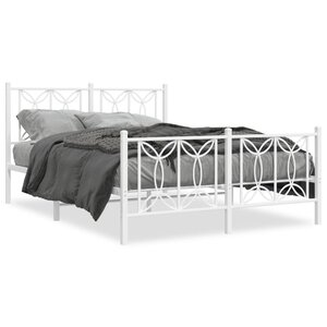 vidaXL Cadre de lit métal sans matelas et pied de lit blanc 135x190 cm